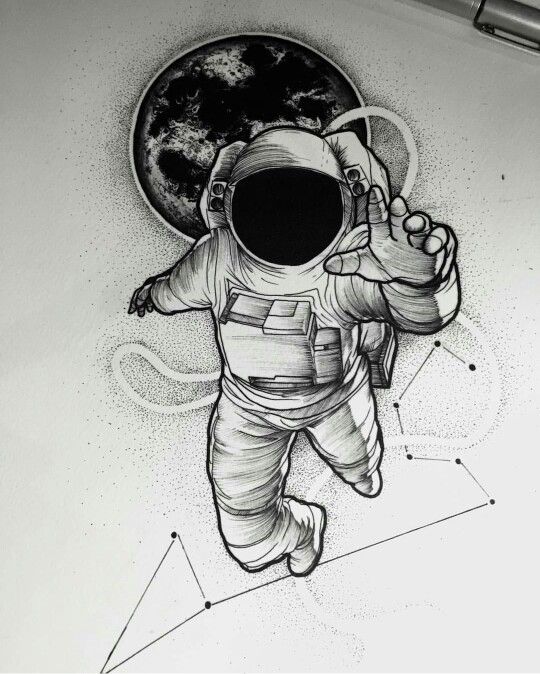 Lexica  create a sketch of a black and white astronaut tattoo design with  planets and galaxy in the background
