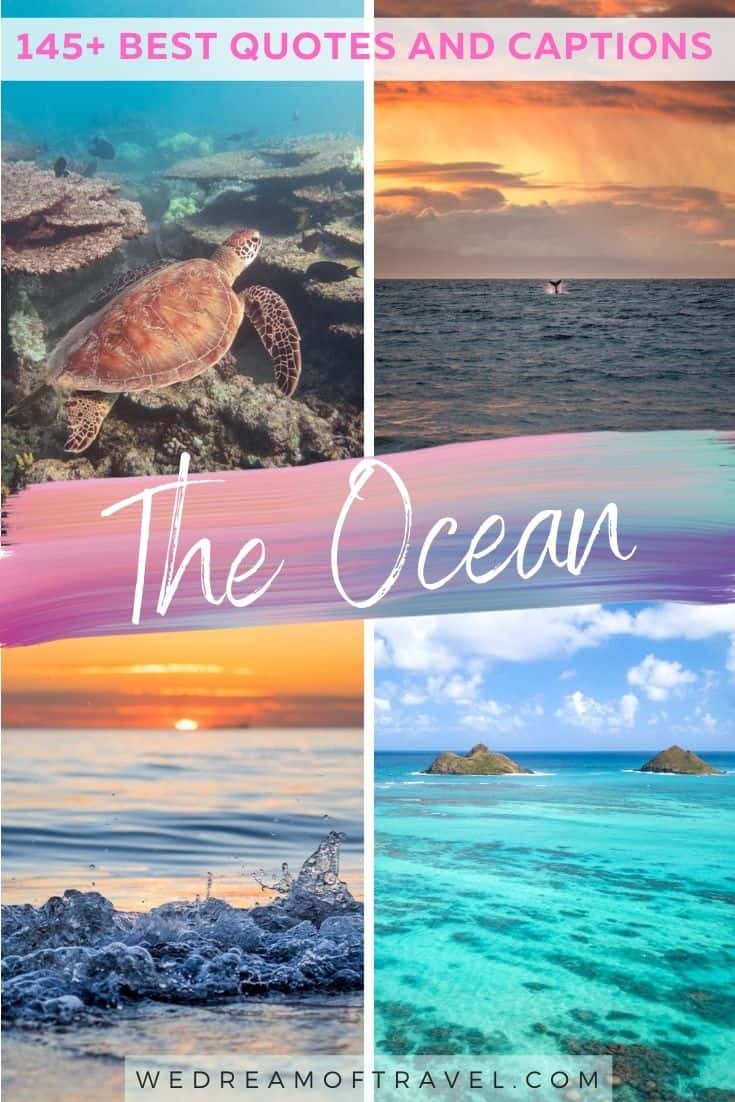 Looking for a quick reminder of a fun past day on the ocean? Or inspiration to get back to the sea? Or maybe even just a great ocean instagram caption!? These quotes about the sea will help take you to the beach and get you in the mood for summer without leaving home! #ocean #sea #seaquotes #oceanquotes #quotesaboutthesea #oceaninstagramcaptions #travelquotes #instagramcaptions