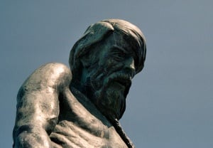 Image shows the head of the statue of the Ancient Mariner.