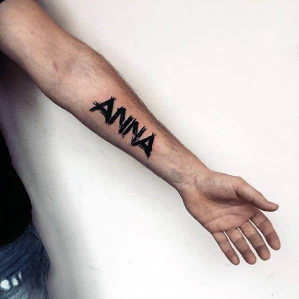 anna kids name mens paint brush stroke inner forearm tattoo