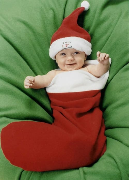 Baby Christmas Photoshoot - Happy Baby in Stocking