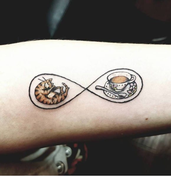 infinity cat and coffee tattoo