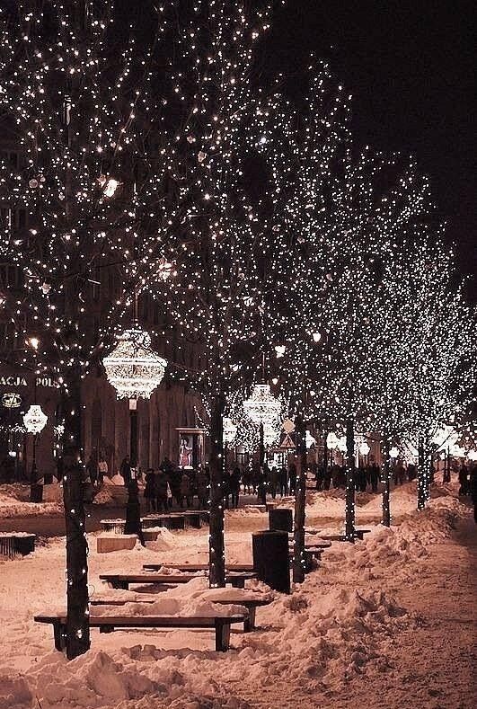 Christmas lights aesthetic wallpaper backgrounds with snow