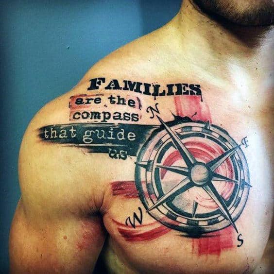 Compass With Chest Quote Mens Family Trash Polka Tattoo