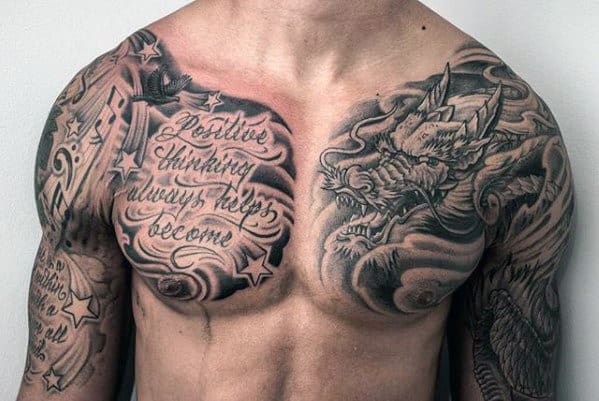Dragon With Chest Quote Male Tattoo Ideas