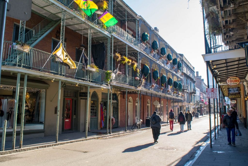 3 Days in New Orleans Itinerary: French Quarter Mardi Gras Flags