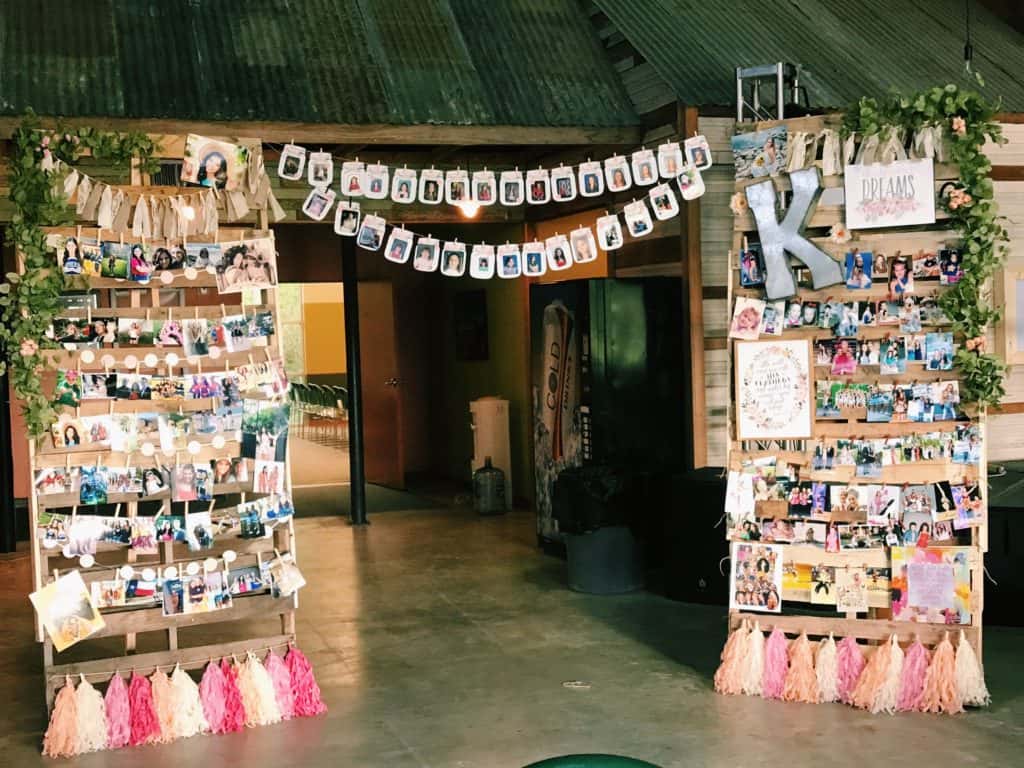 Grad Party Picture Collage Wall Photo display idea. Easy DIY Graduation Party Decoration Ideas using Pictures.