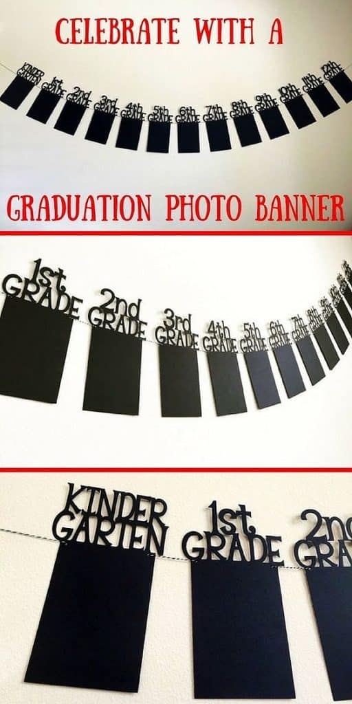 Photo Garland using school pics. Easy DIY Graduation Party Decoration Ideas using Pictures.