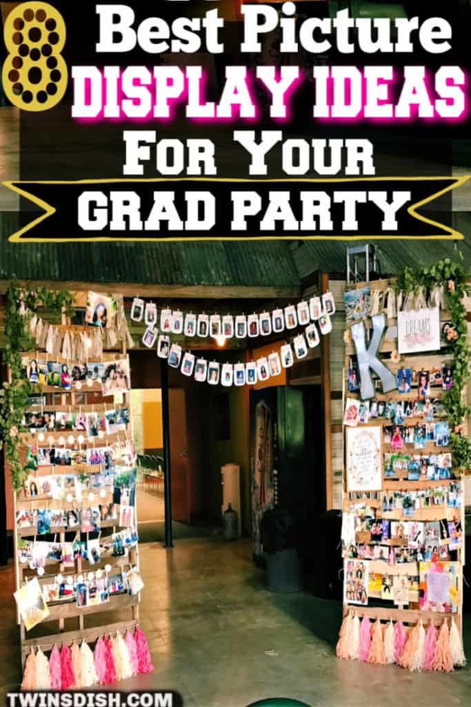 Graduation party picture display ideas for high school and college, boys and girls. Tips and DIY for decorations, pictures, on a budget. #Graduation #GraduationParty #GradParty