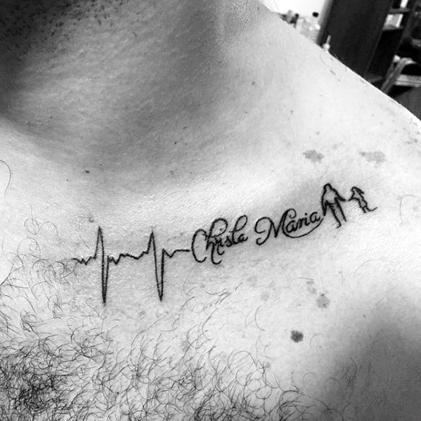 heartbeat kids name mens collar bone tattoo