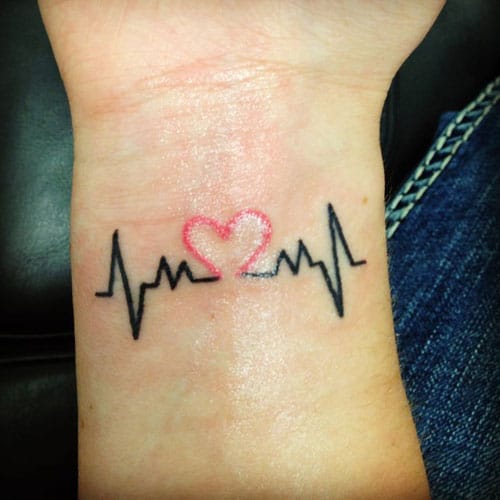 Heartbeat Tattoo - Pink Heart Tattoo Design - Small Tattoos on Wrist