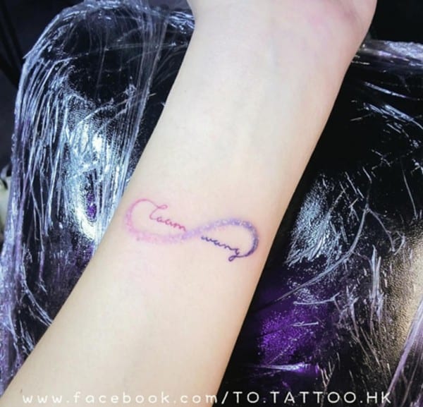 Dreamy pink and purple infinity tattoo