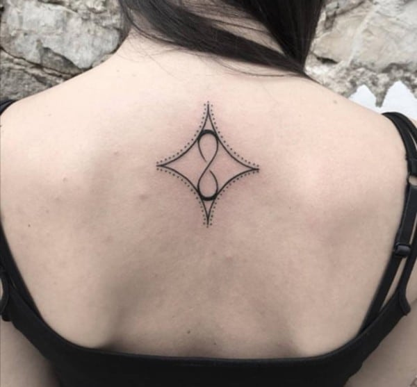 infinity sign tattoo with dotted details in inverted rhombus