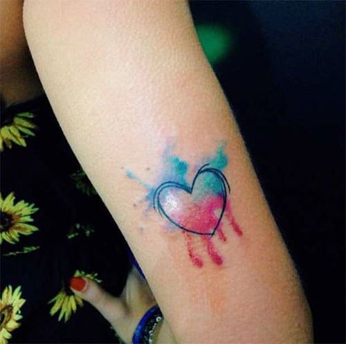 Pink and Blue Heart Tattoo - Colorful heart Tattoo Design