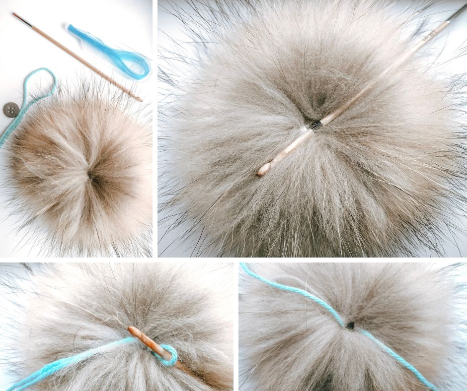 illustrations of attaching a string to a pom pom