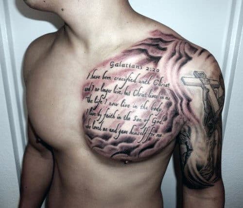 Quote Mens Religious Bible Verse Tattoo On Upper Chest