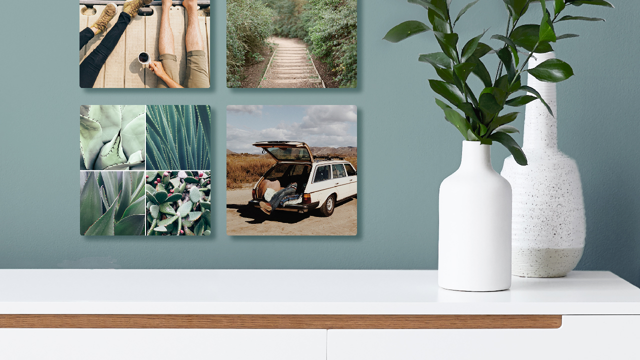 photo gallery wall with nature themed wall art in the living room