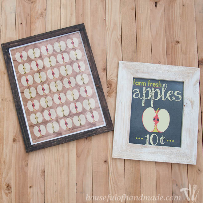 two fall printables shown in diy rustic picture frames