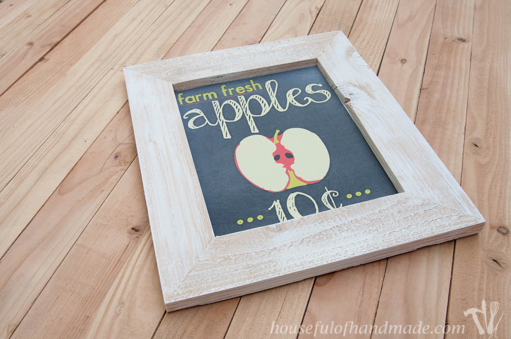 diy rustic picture frame shown with apple printable on wood background