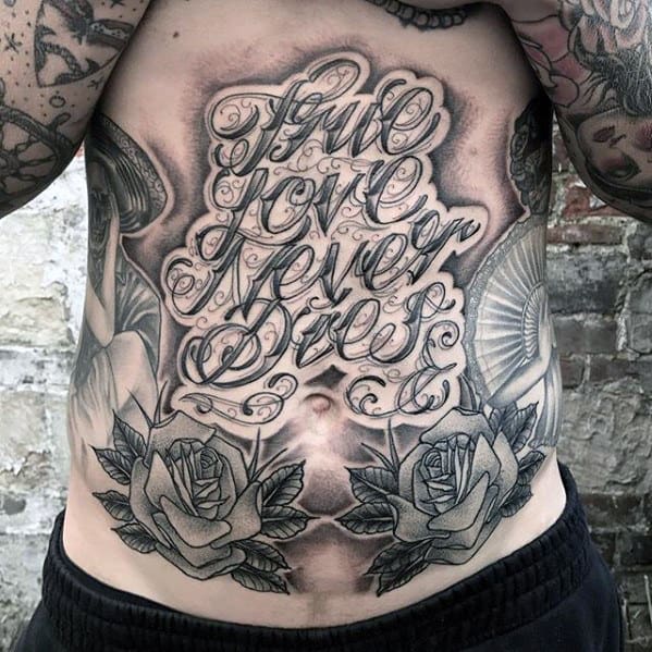 True Love Never Dies Mens Chest Quote Tattoos