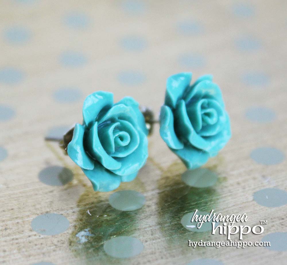 Turquoise Rose Bud Earrings by Jennifer Priest for Hydrangea Hippo
