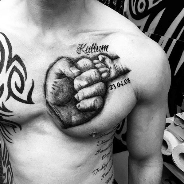 two hands kids name male creative upper chest tattoos