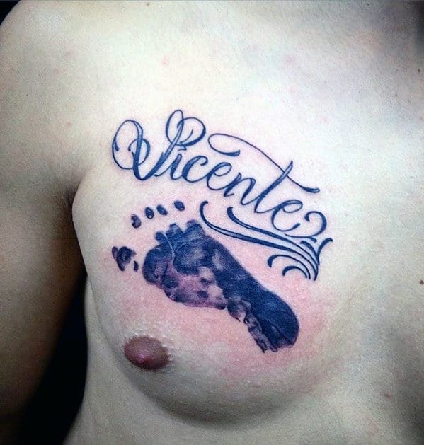 vincent kids name footprint male chest tattooame mens chest tattoo